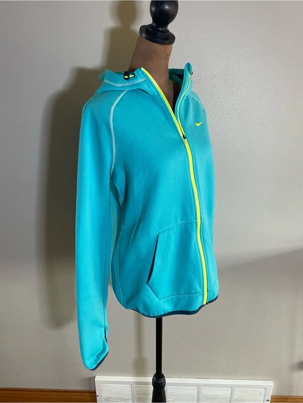 Nike Women’s Teal Zip-Up Hooded Jacket with Neon Yellow Trim